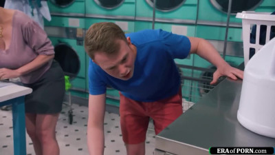 Guy fucks busty milfs in a laundry room